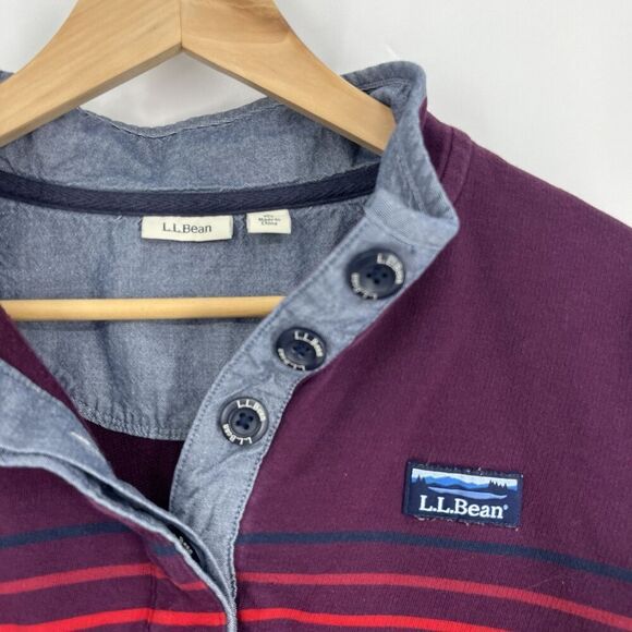 LL Bean Shirt Size Large Womens Red Soft Cotton Rugby 1/4 Button Henley Top - Picture 3 of 6